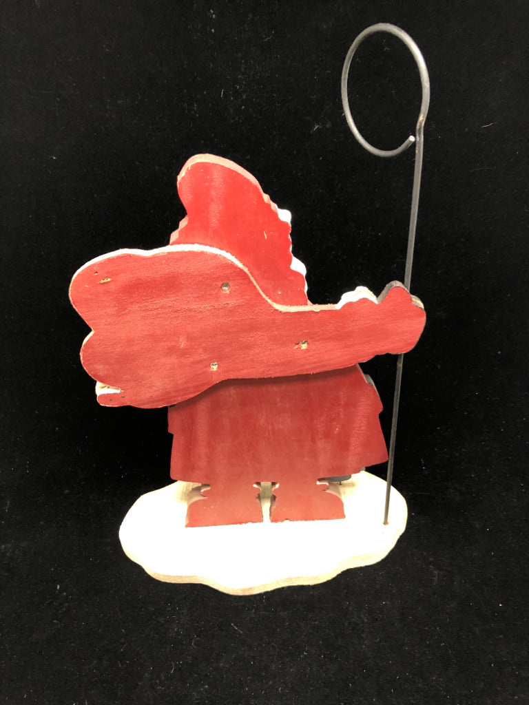 WOODEN SANTA W/ BLUE BIRDS.
