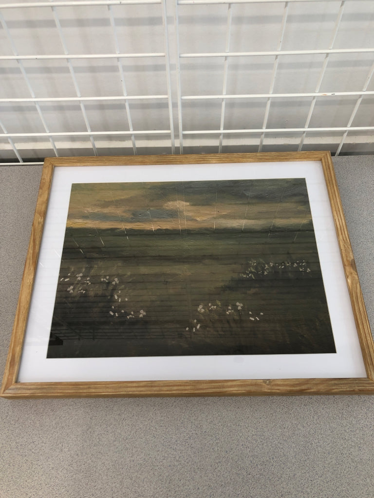 GREEN MEADOW FRAMED PAINTING.