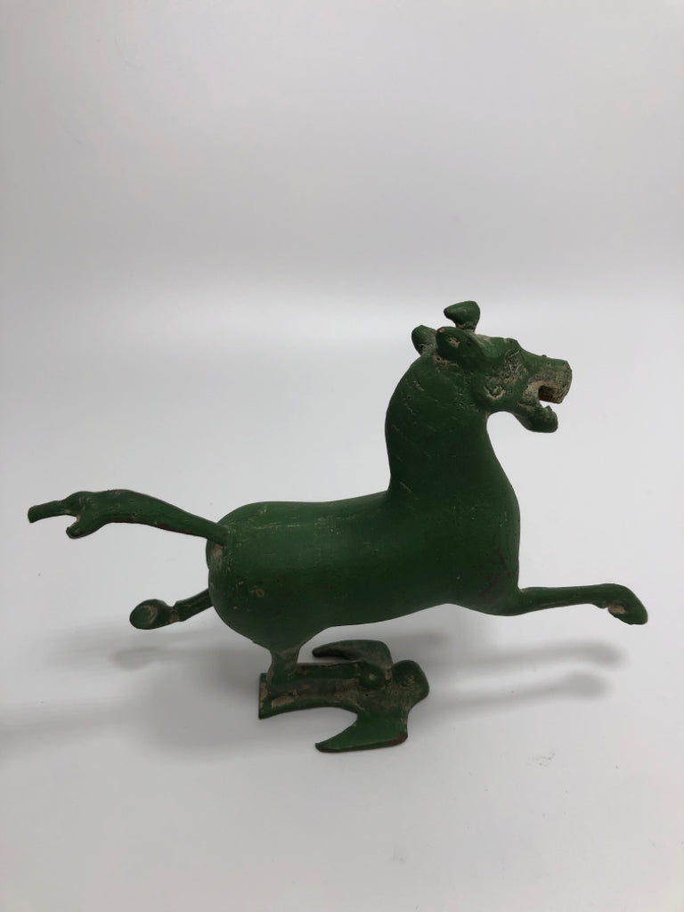 GREEN METAL "FLYING HORSE" STATUE.