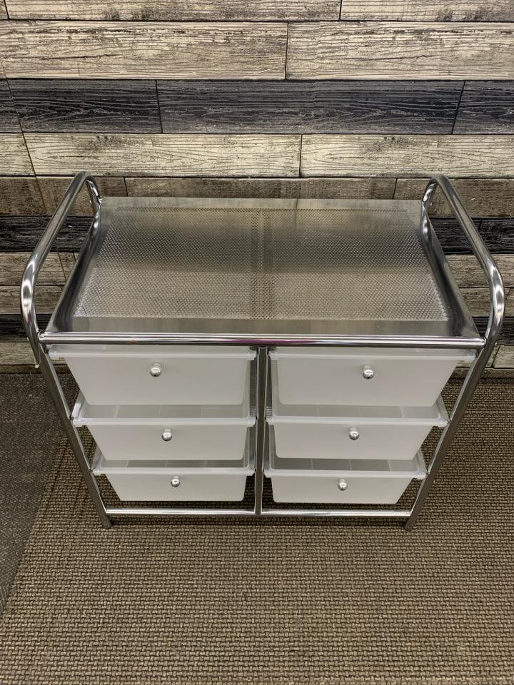 6-DRAWER SILVER PLASTIC ORGANIZER.