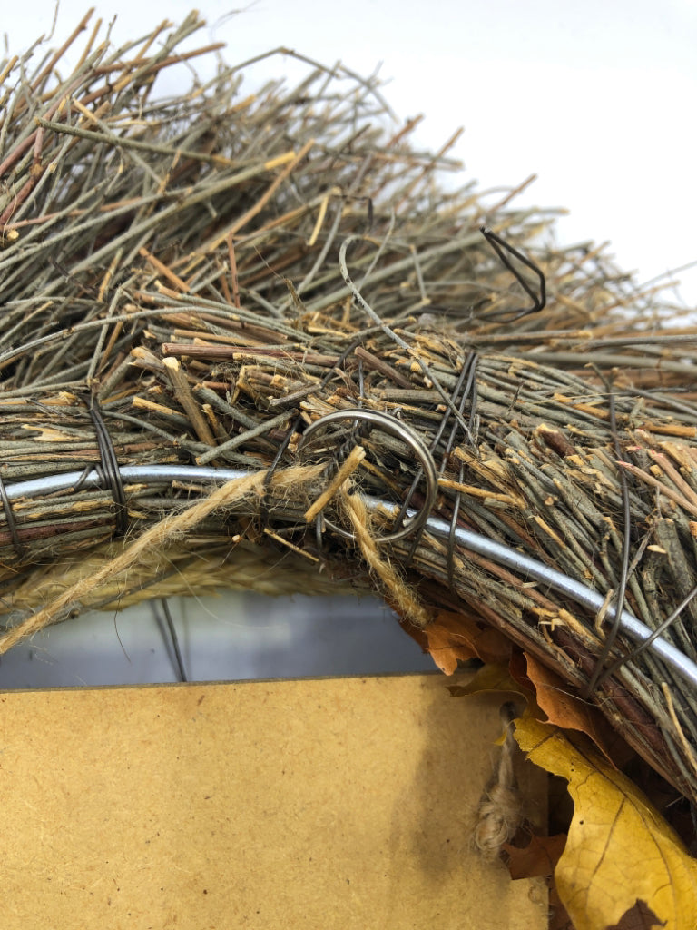 STICK WREATH W/ LEAVES/WHEAT HOME SWEET HOME.