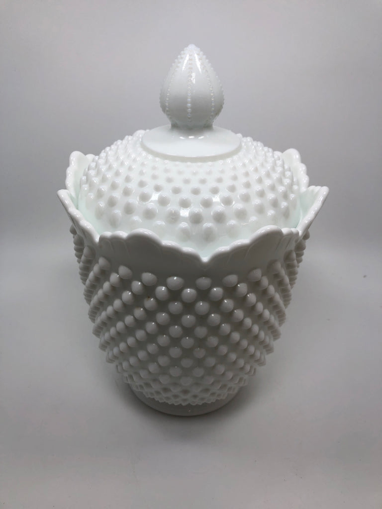 VTG HOBNAIL MILK CLASS CANISTER W/LID.