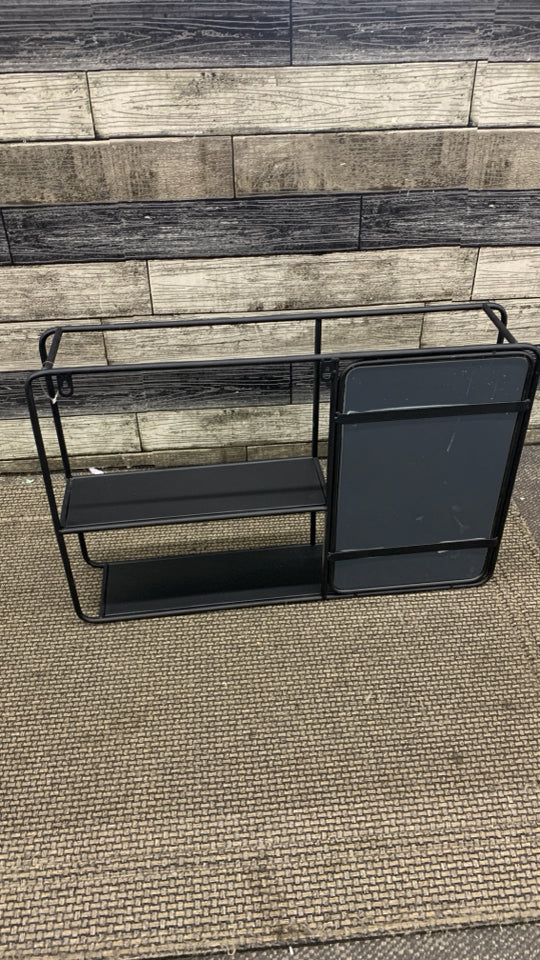 BLACK METAL 2 TIER SHELF W MIRROR.
