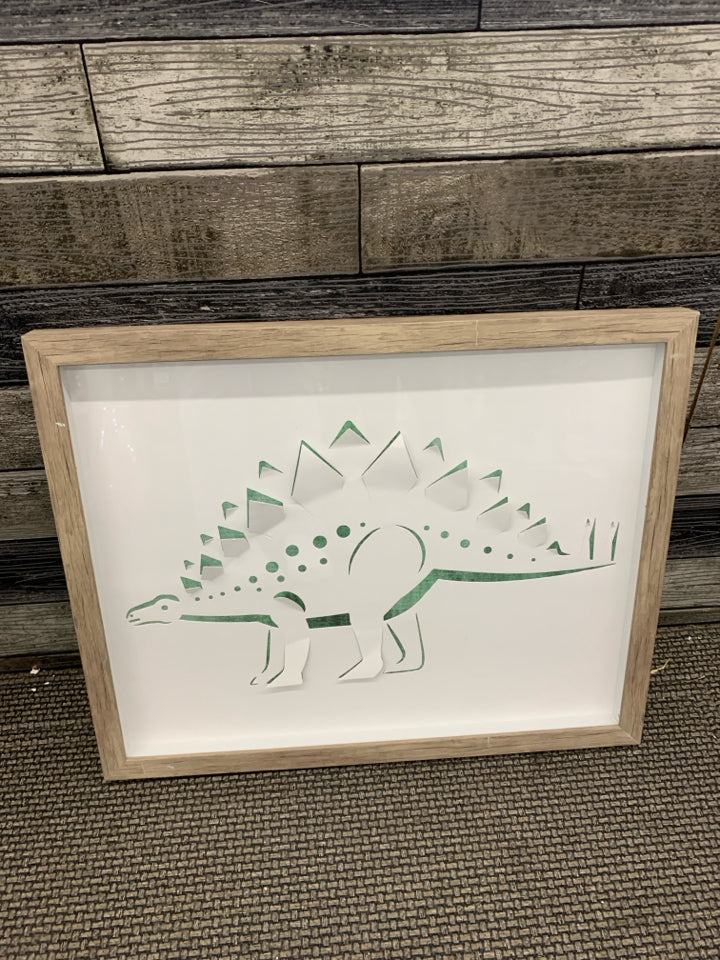 STEGASORUS WHITE/GREEN IN GRAY FRAME WALL ART.