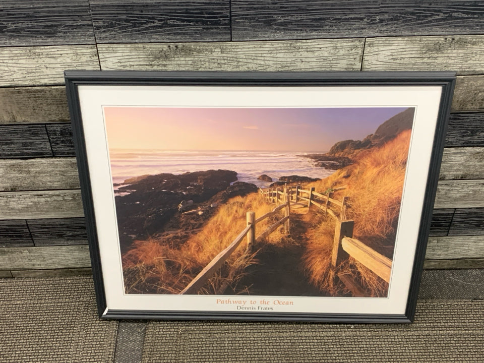 PATHWAY TO THE OCEAN PRINT IN BLACK FRAME WALL ART.