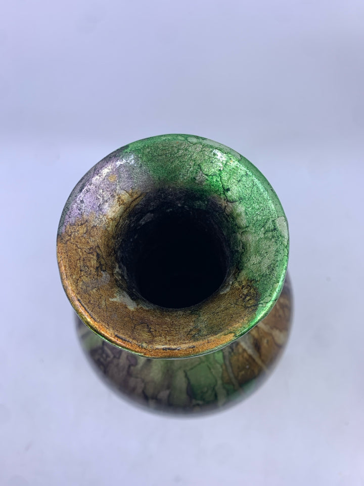 TALL GOLD + GREEN VASE.