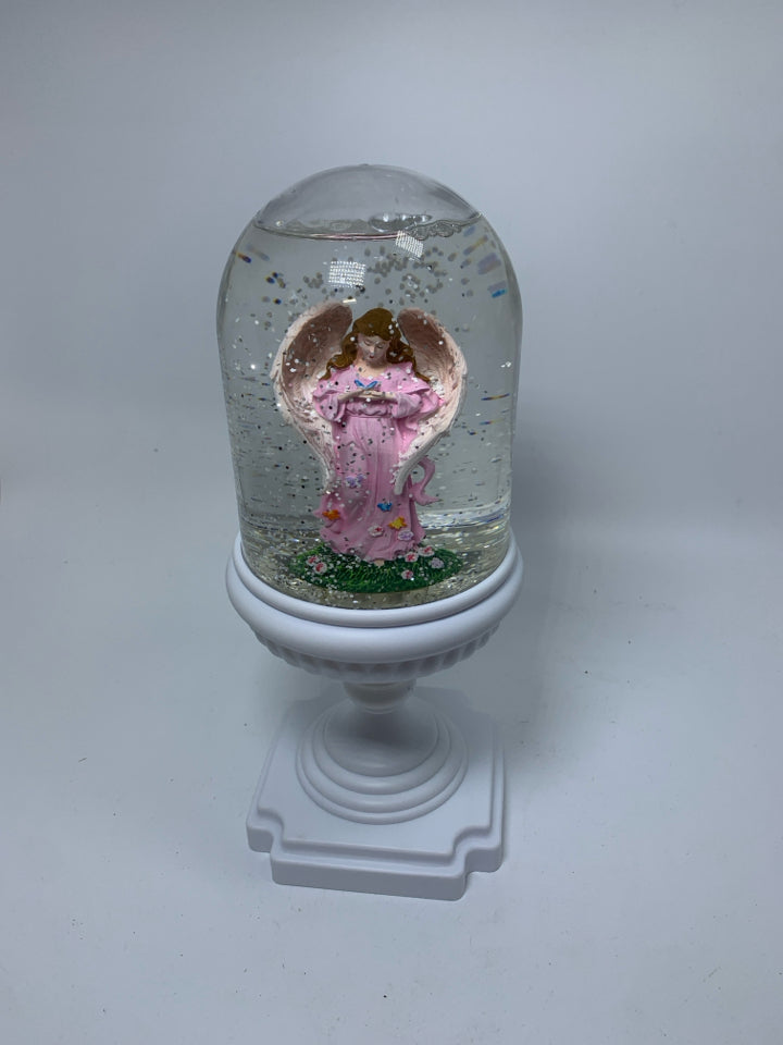 PEDESTAL DOME SNOW GLOBE W/ ANGEL INSIDE.