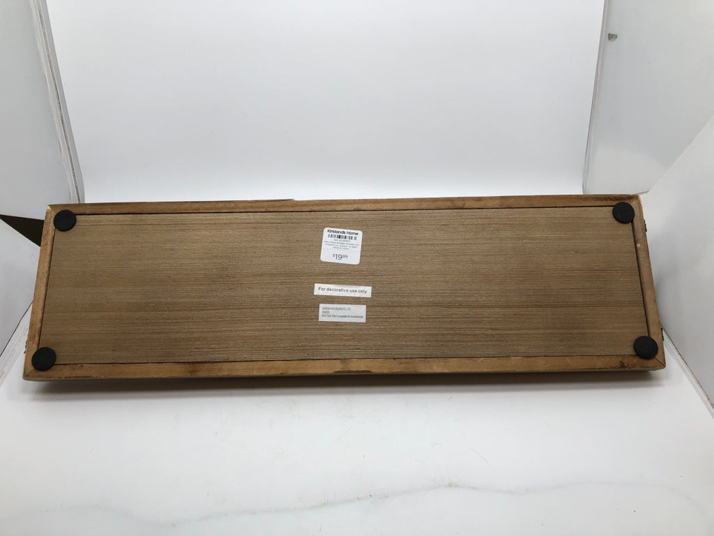 "BLESSED" WOOD TRAY W/METAL HANDLES.