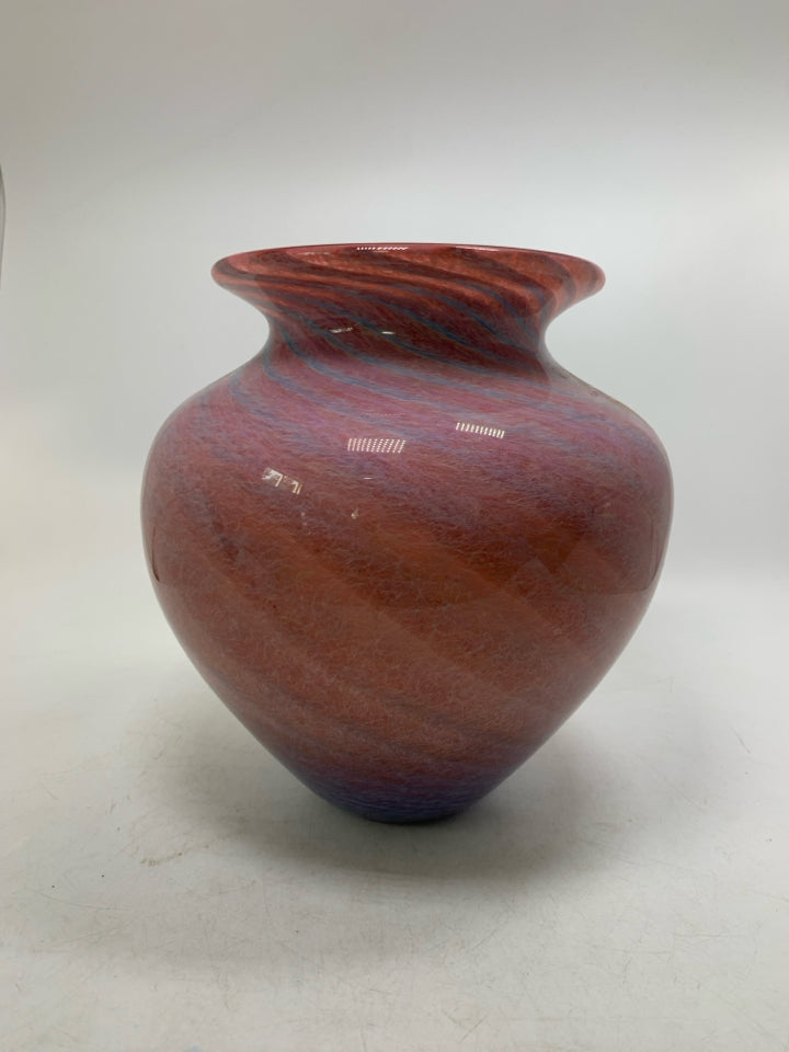 HEAVY PINK/BLUE SWIRL LARGE VASE.