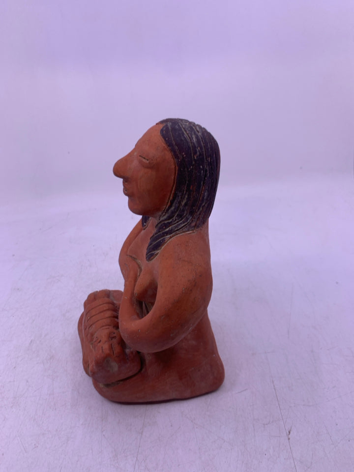 MEXICAN CLAY FOLK ART WOMAN/BABY.