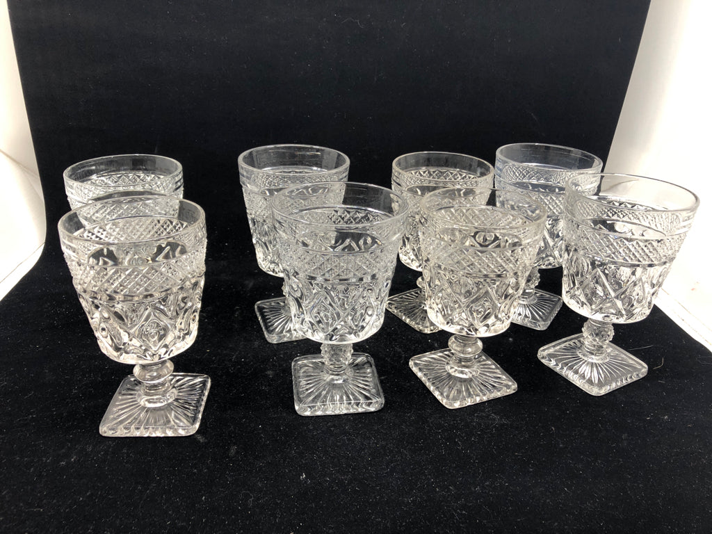 8 CUT GLASS WATER GOBLETS.