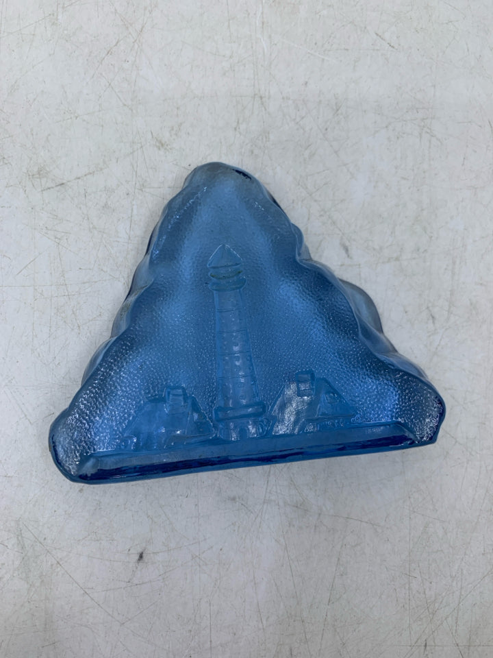 GLASS BLUE CRAVED LIGHT HOUSE.