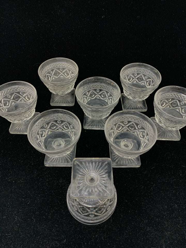 8PC CUT VTG GLASS FOOTED DESSERT CUPS.