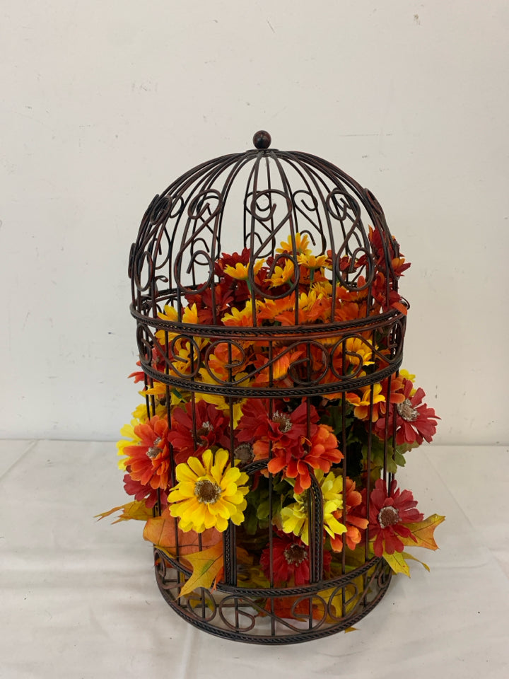 FAUX FLORAL IN BIRDCAGE.