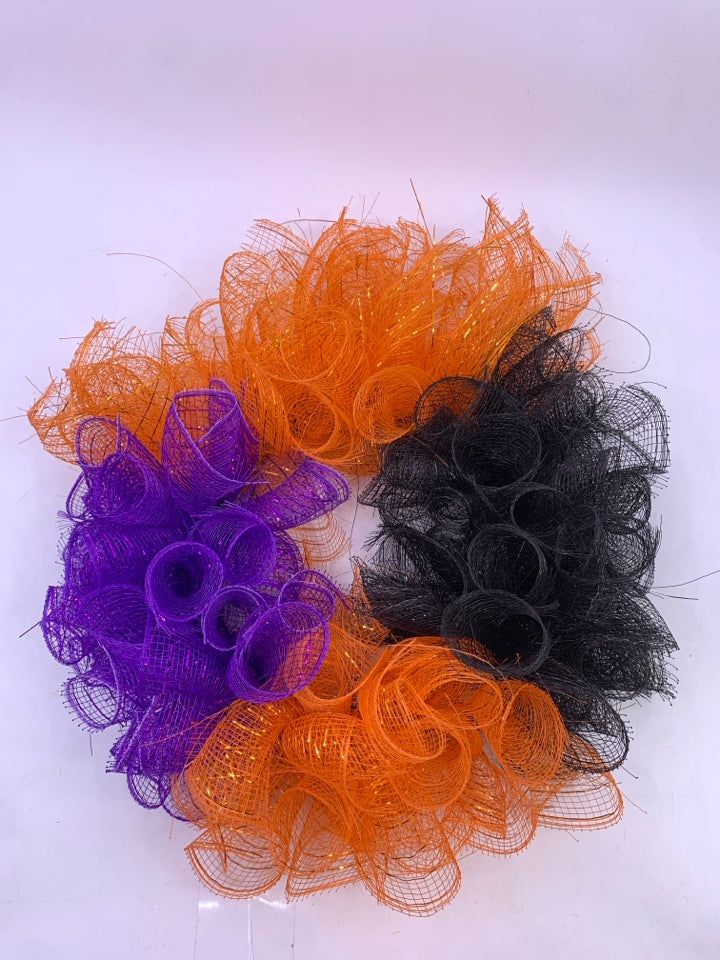 HALLOWEEN RIBBON WREATH PURPLE,BLACK,ORANGE.