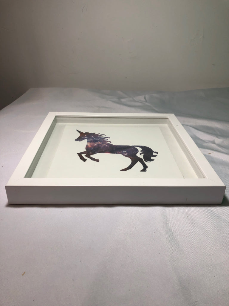 UNICORN WHITE SHADOW BOX WALL ART.