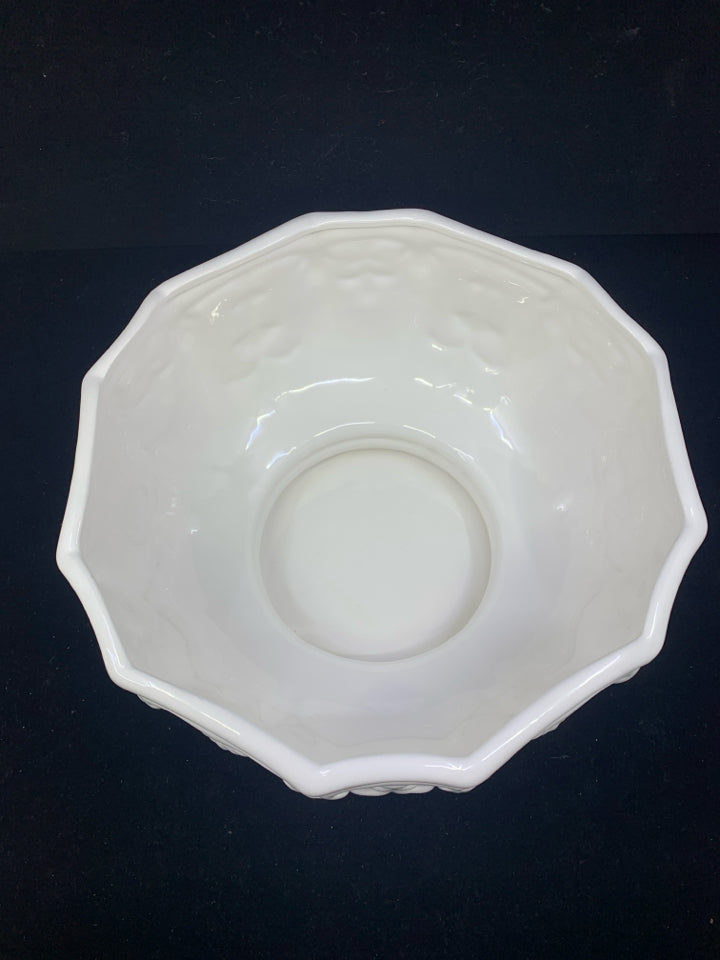 CERAMIC CENTERPIECE BOWL W/ EMBOSSED SCROLL PATTERN.