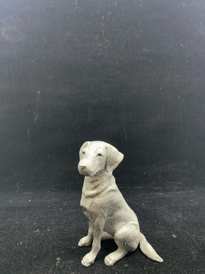 SILVER RESIN DOG.