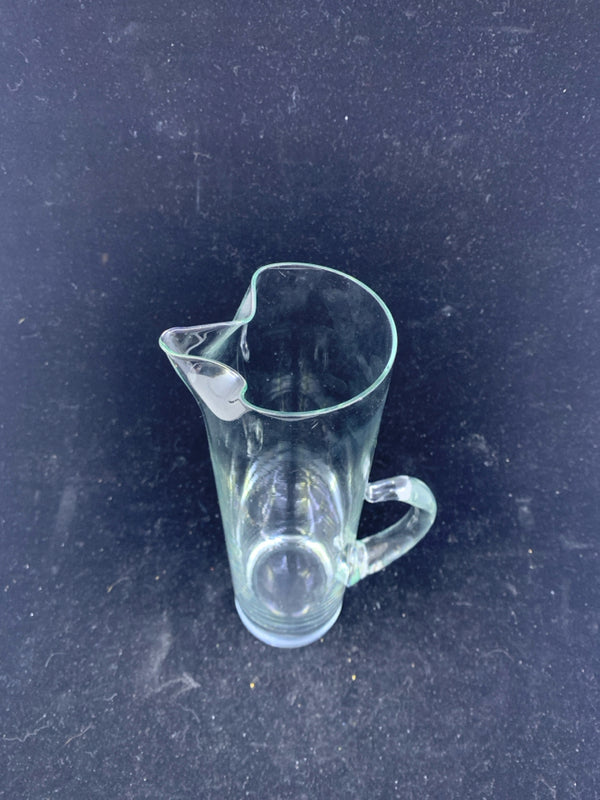 NARROW GLASS PITCHER W/ ICE LIP.