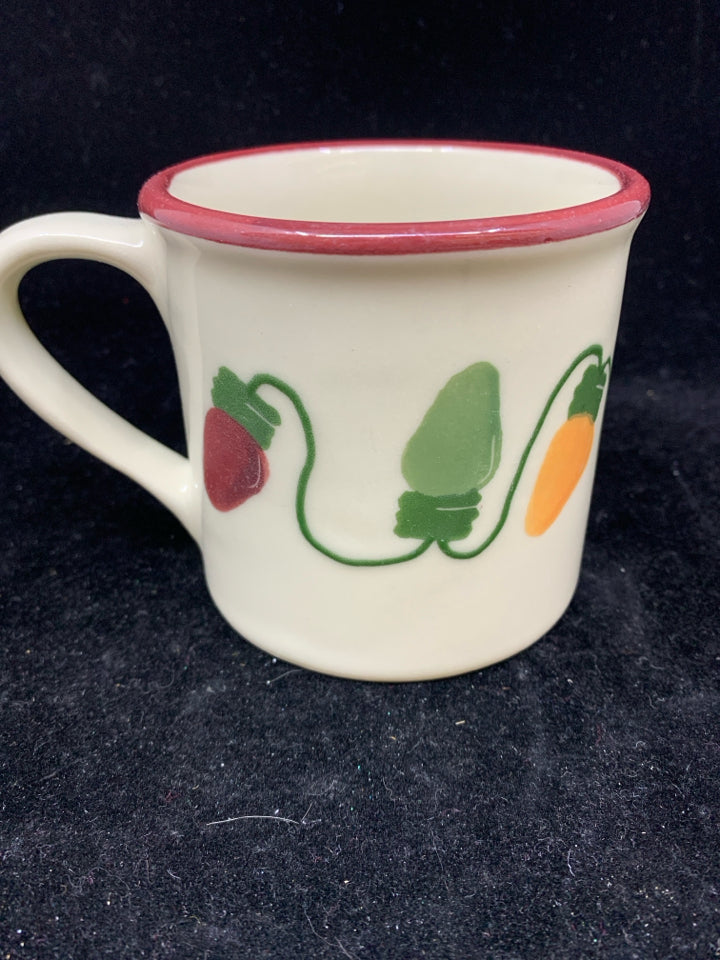 HARTSTONE CHRISTMAS LIGHTS MUG RED RIM.