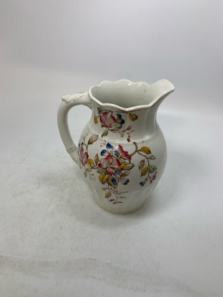 VTG HENRY ALCOCK BROWN STEM W/ BLUE & PINK FLOWERS GOLD DETAILS PITCHER.