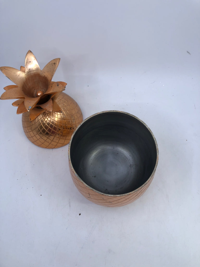 HEAVY ROSE GOLD METAL PINEAPPLE CANISTER.