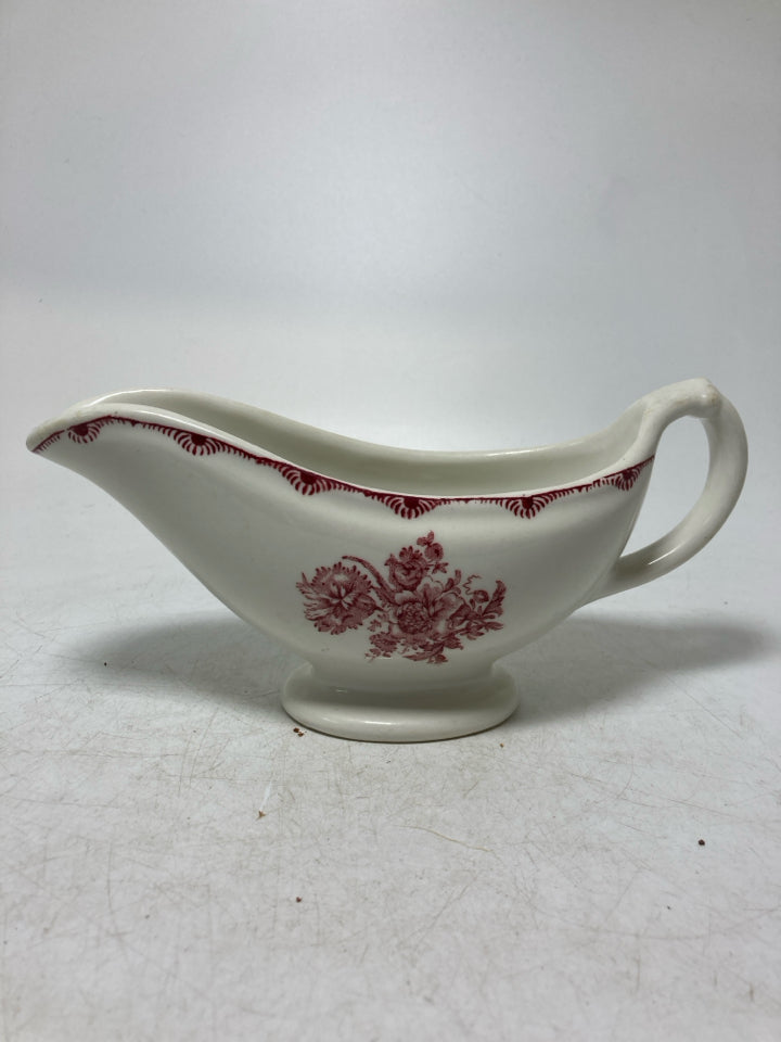 VTG WALKER CHINA W/ RED FLORAL DETAIL GRAVY BOAT.
