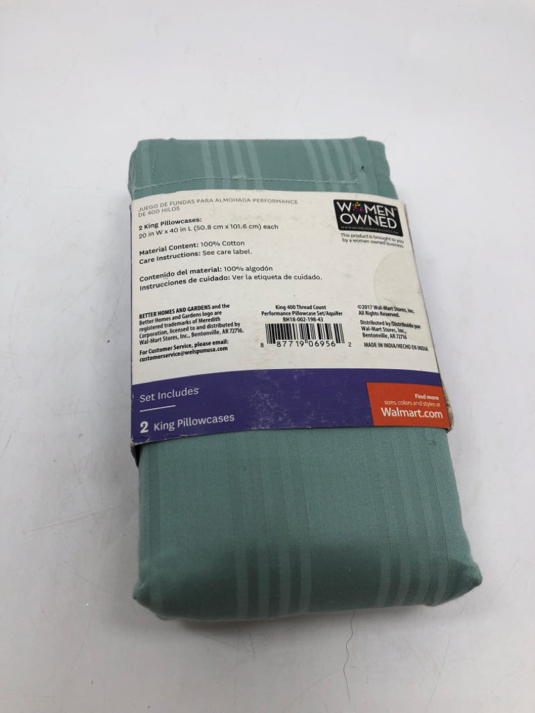 LT BLUE COTTON SATEEN KING PILLOWCASES.