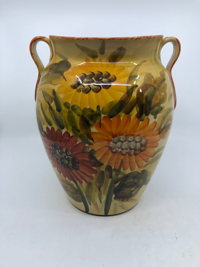 HAND PAINTED FLOWER URN- ITALY.