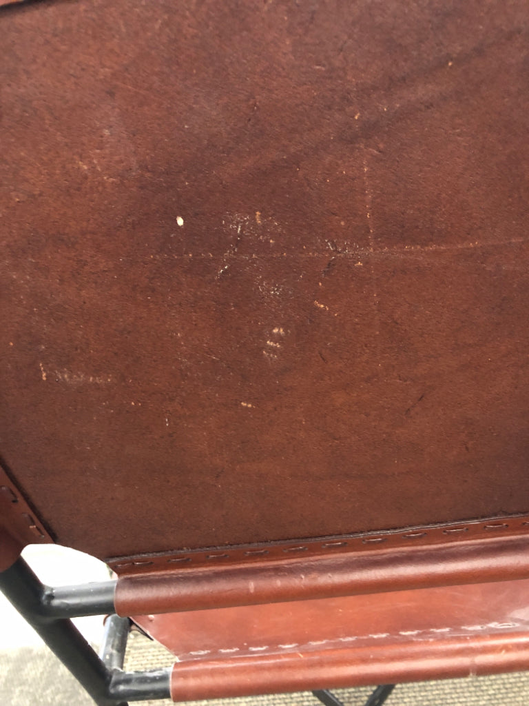 2 BROWN LEATHER CHAIRS CRATE & BARREL.