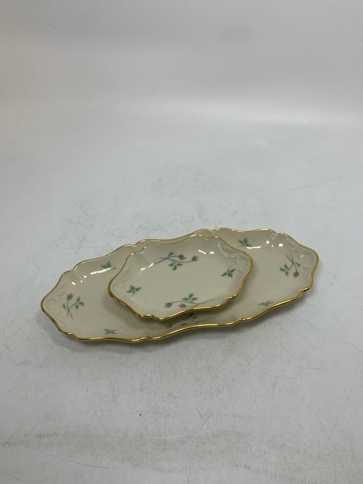 2 PC ROSE MANOR TRAYS W/ GOLD EDGES.
