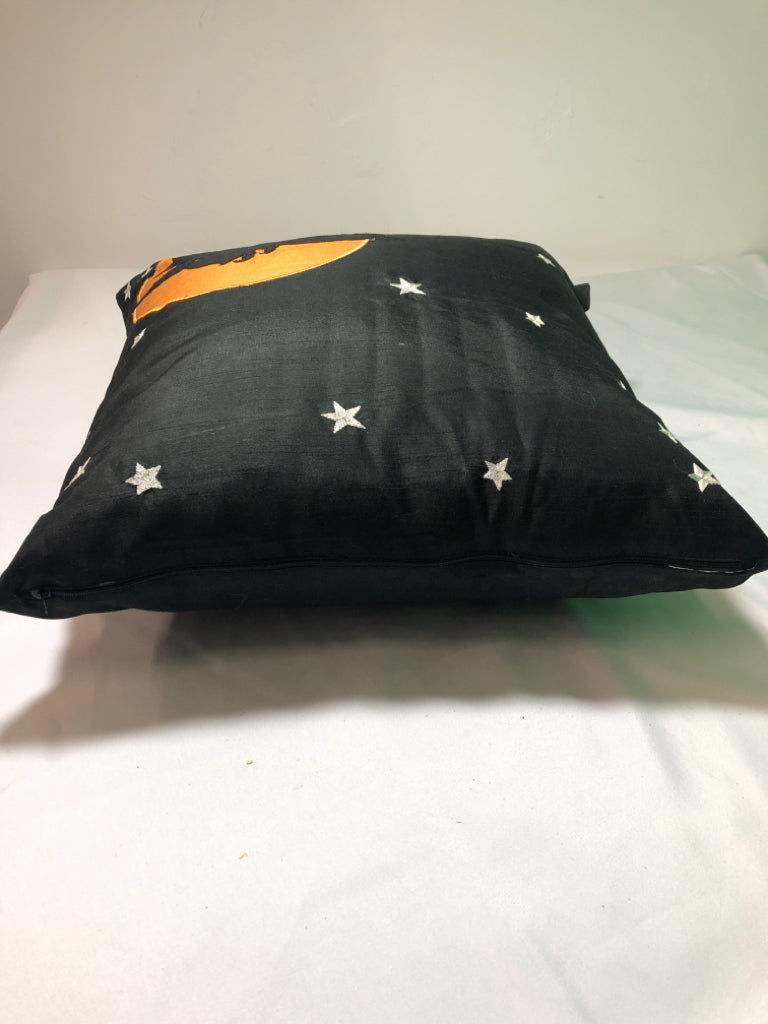 WITCH AND STARS BLACK PILLOW.