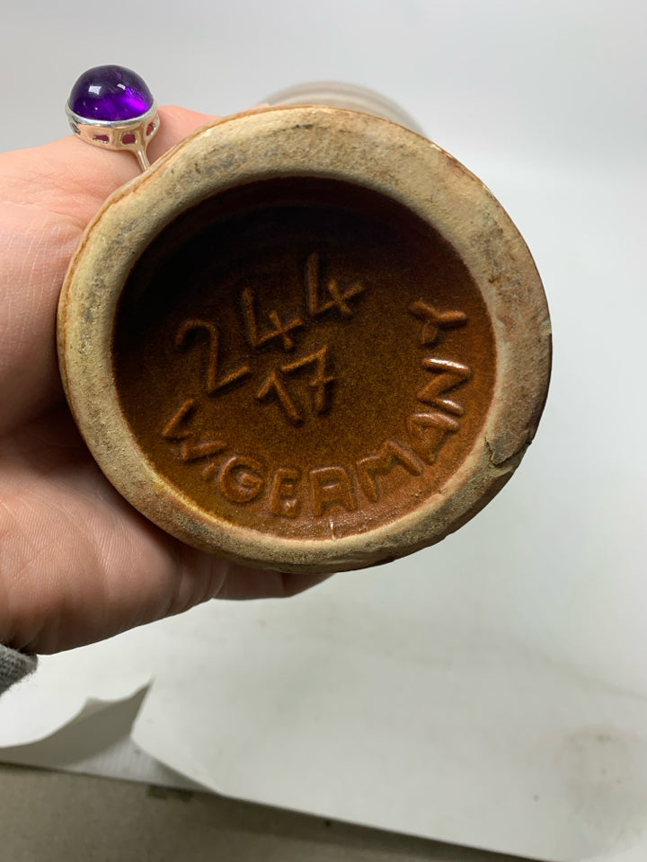 DARK BROWN/TAN STRIPED POTTERY VASE.
