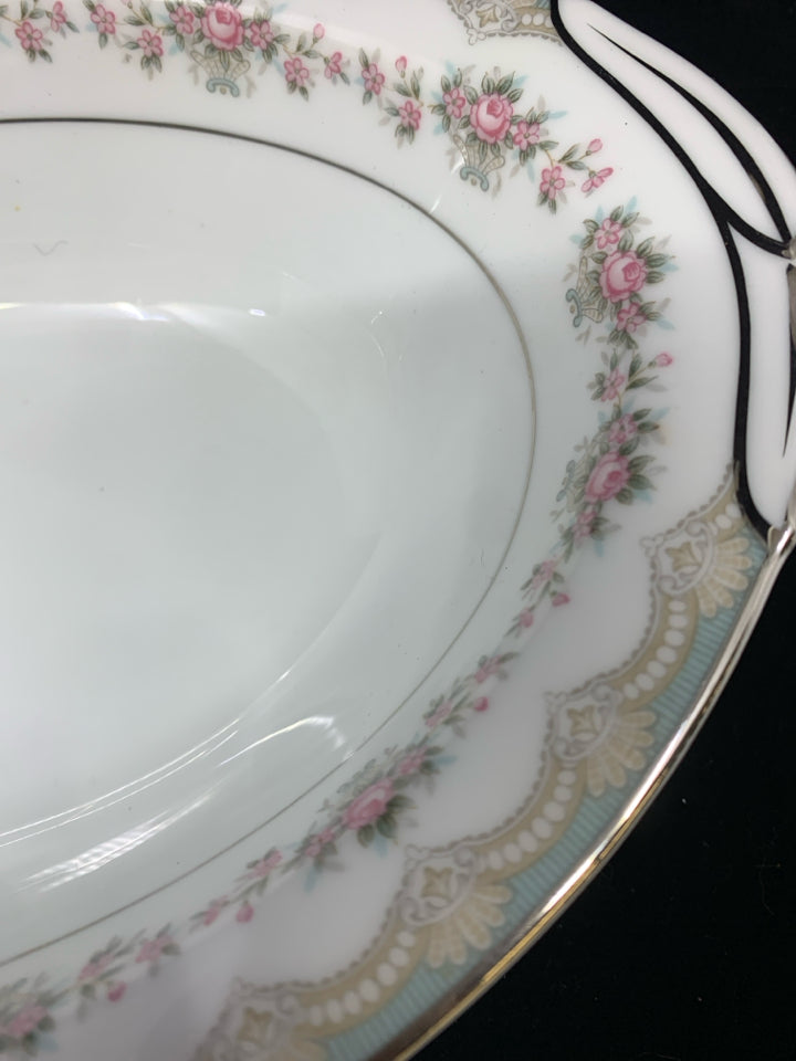 OVAL SERVING DISH W/ PINK ROSE RIM NORITAKE CHINA.