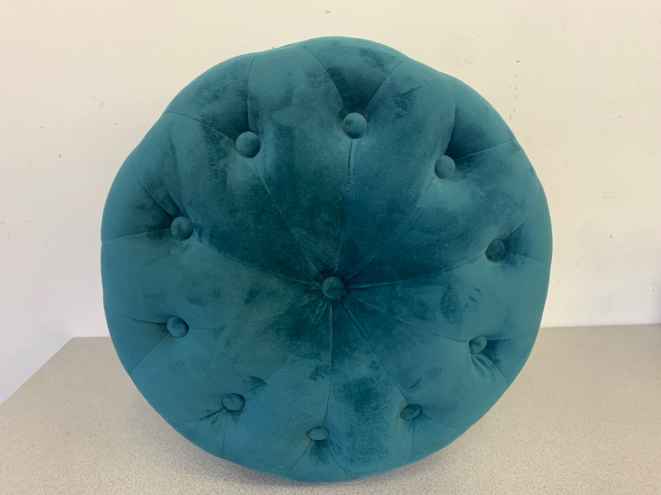 DARK TEAL FABRIC BUTTON DESIGN OTTOMAN.