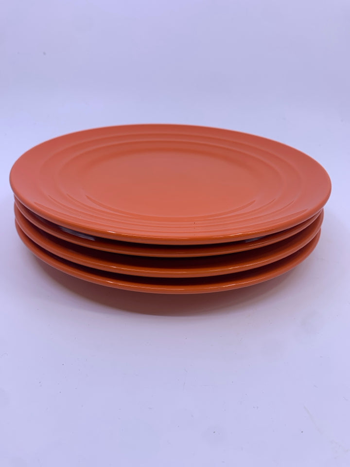 4 ORANGE DESSERT PLATES.