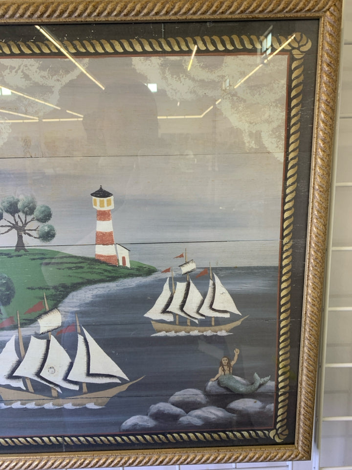 SEA SCAPE W/ LIGHTHOUSE WALL HANGING.