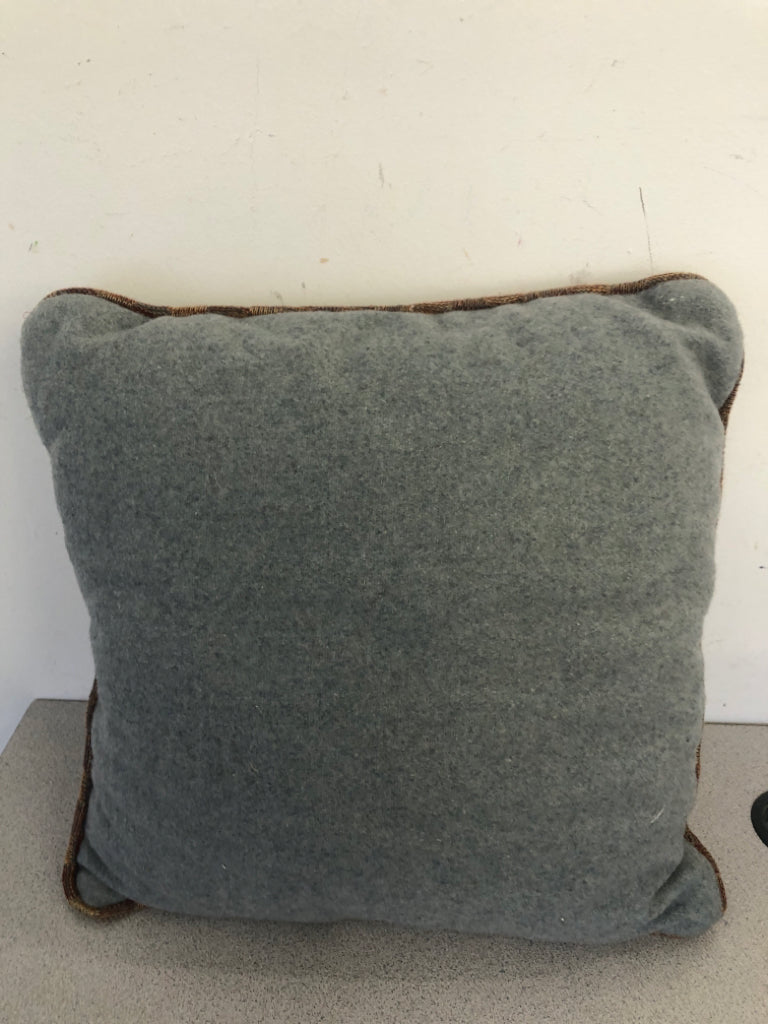 BLUE W BROWN ACCENTS SQUARE PILLOW.
