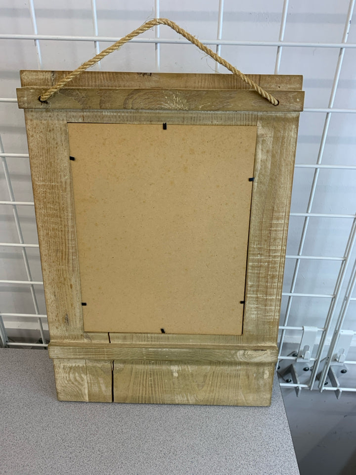 WOODEN LIGHTHOUSE BEACH SCENE MIRROR W/HOOKS.