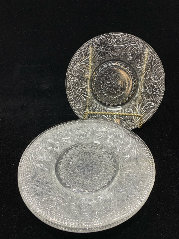 4PC GLASS FLORAL SALAD PLATES.