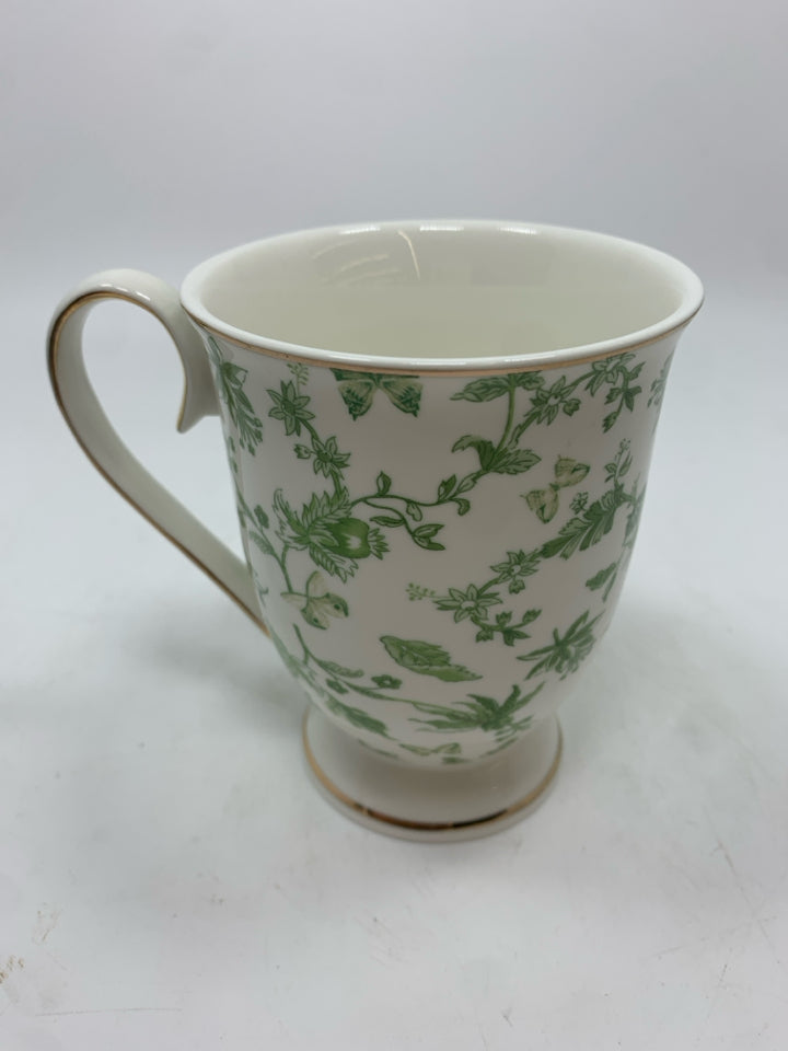 4 GREEN FLORAL MONTEREY BAY MUGS.