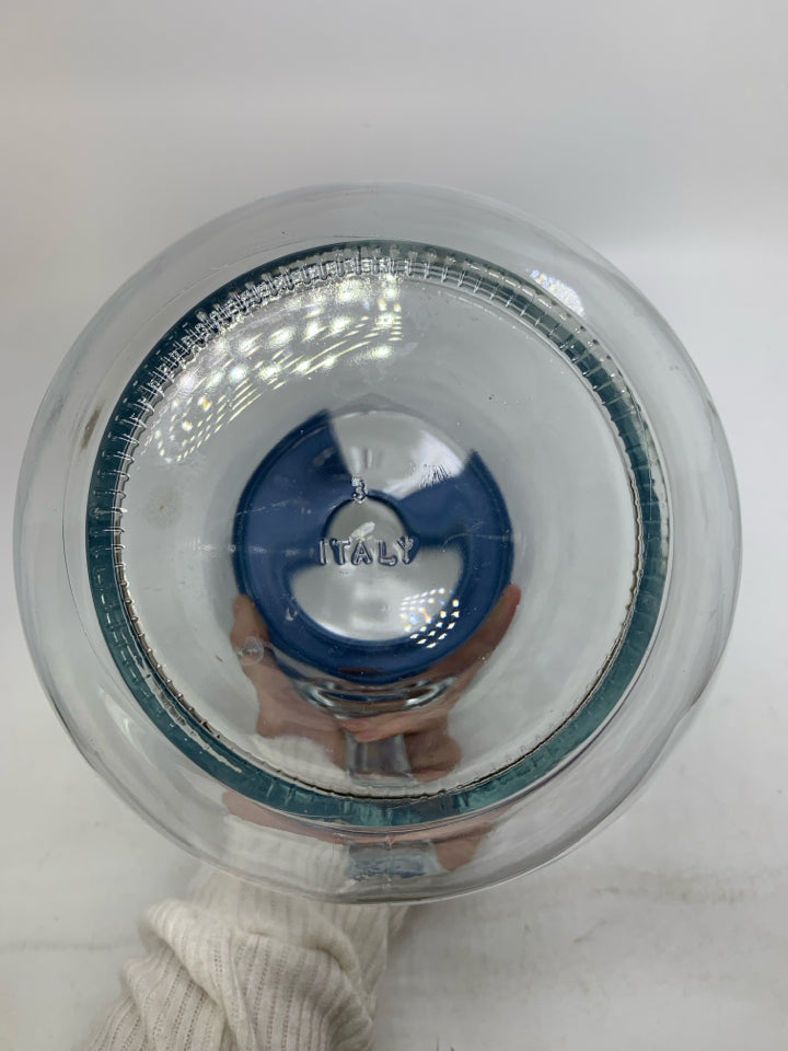 LARGE GLASS PITCHER/CARAFE W/ GLASS/PLASTIC LID.