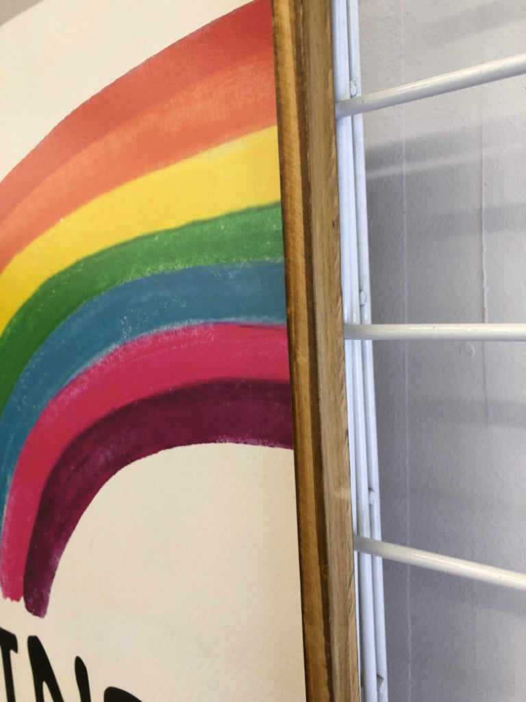 BE KIND RAINBOW IN WOOD FRAME.