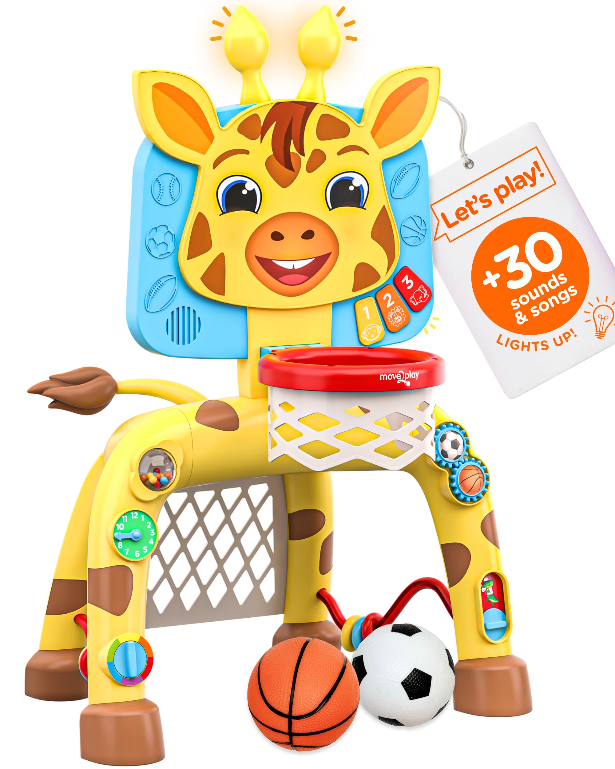 Move2Play, Giraffe Basketball Hoop & Soccer Goal Activity Center 30+ Sounds & So