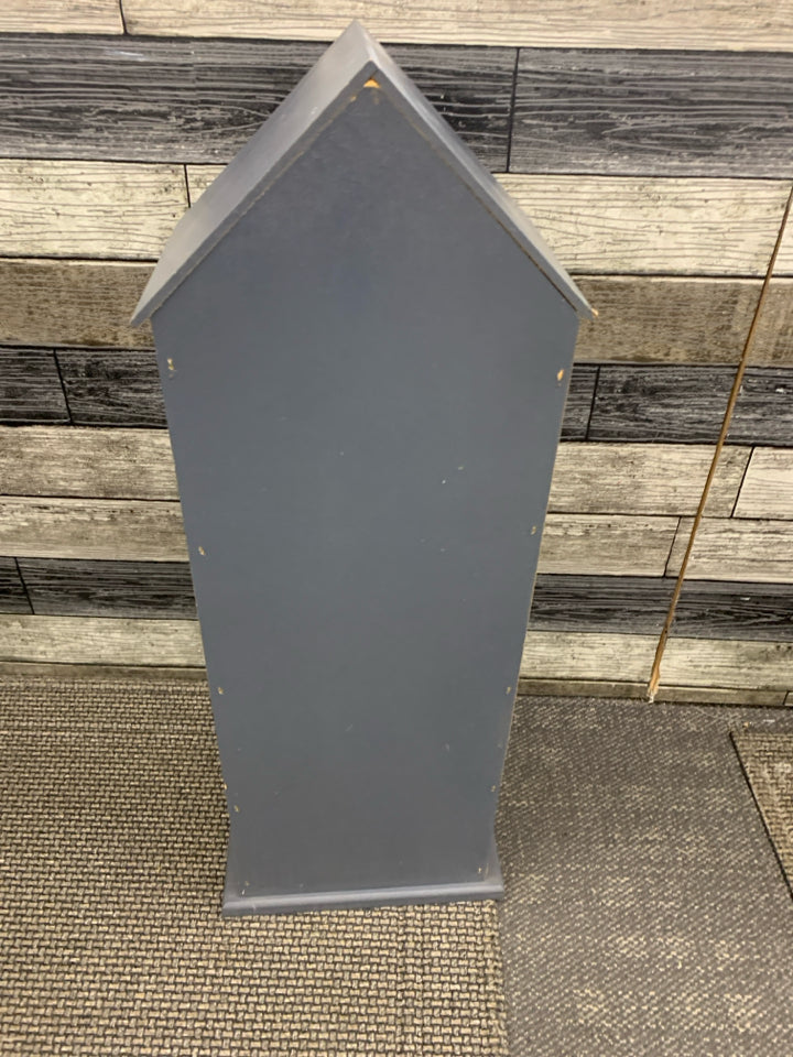 HAND-PAINTED APARTMENT SHELVING UNIT W/POINTED ROOF.