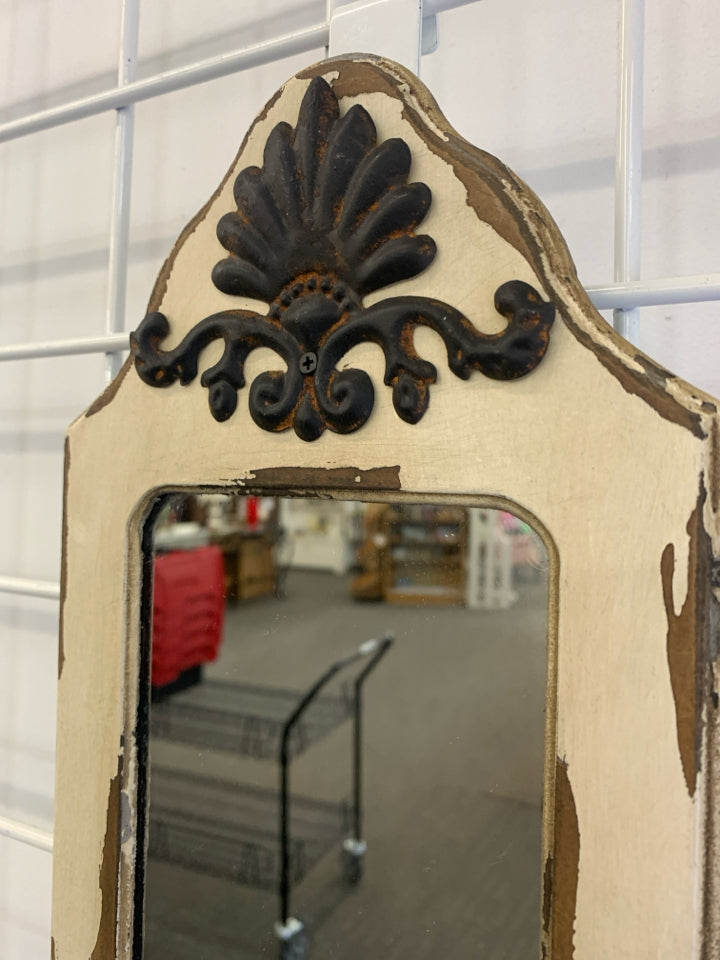 RUSTIC WALL MIRROR W/PILLAR CANDLE HOLDER.