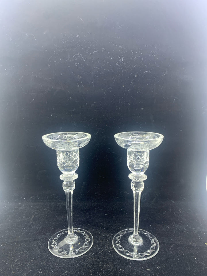 2 ETCHED FLORAL TAPER CANDLE HOLDERS.