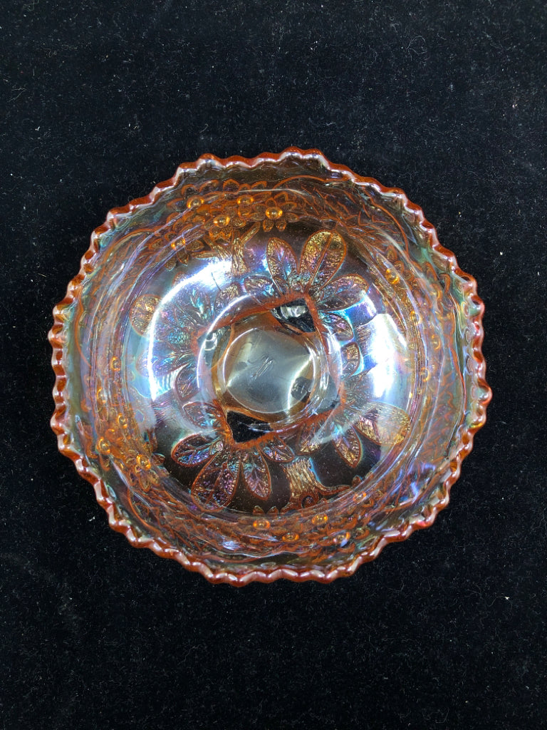 SMALL CARNIVAL GLASS IRIDESCENT NUT BOWL.