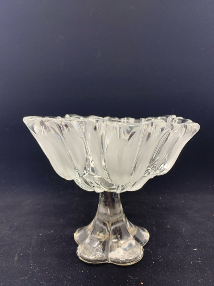 FOOTED FROSTED TULIP EMBOSSED CANDY DISH.