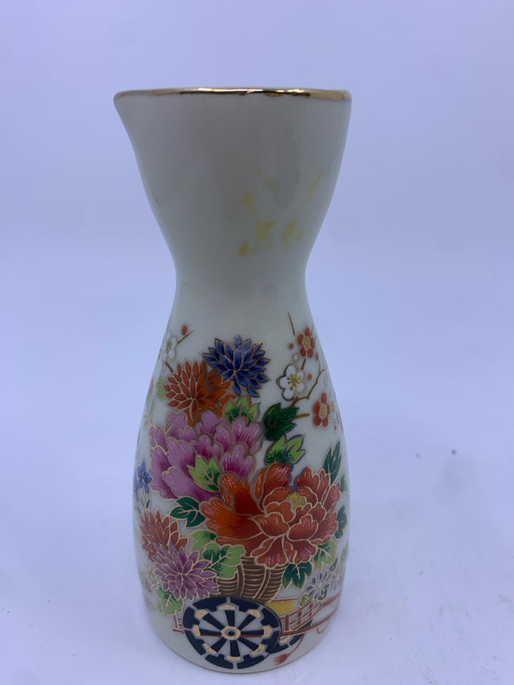 CREAM FLORAL ASIAN STYLE SAKE PITCHER.